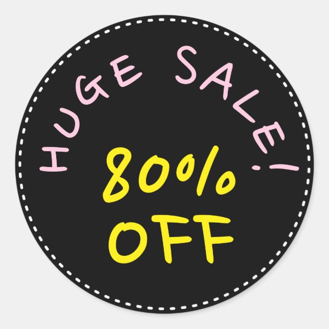 "HUGE SALE!" "80% OFF" Round Sticker (Front)