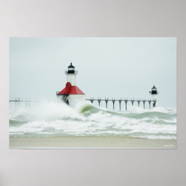 Huge Waves on Lake Michigan Poster (Front)