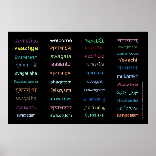 Huge Welcome in Languages of INDIA, 5 Sizes, BLACK Poster (Front)