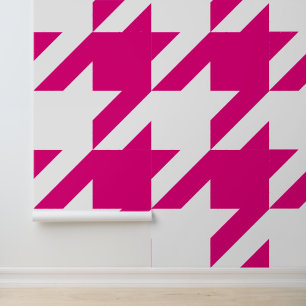 Huge White and Hot Pink Houndstooth Wallpaper
