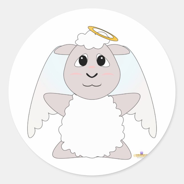 Huggable Angel White Sheep Classic Round Sticker (Front)