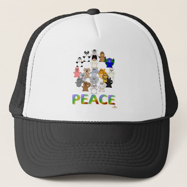Huggable Animals Peace Sign Peace Trucker Hat (Front)
