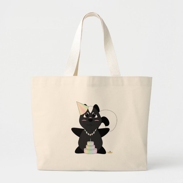 Huggable Pastel Birthday Skunk Large Tote Bag (Front)