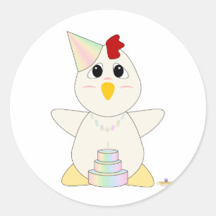 Huggable Pastel Birthday White Chicken Classic Round Sticker