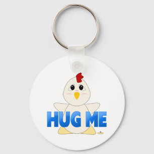 Huggable White Chicken Blue Hug Me Key Ring
