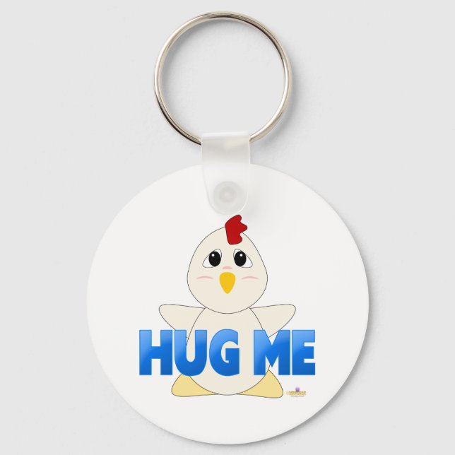 Huggable White Chicken Blue Hug Me Key Ring (Front)