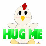 Huggable White Chicken Green Hug Me Photo Sculpture Badge<br><div class="desc">This cute huggable anime-ish white chicken has the saying "Hug Me" written in green text.</div>