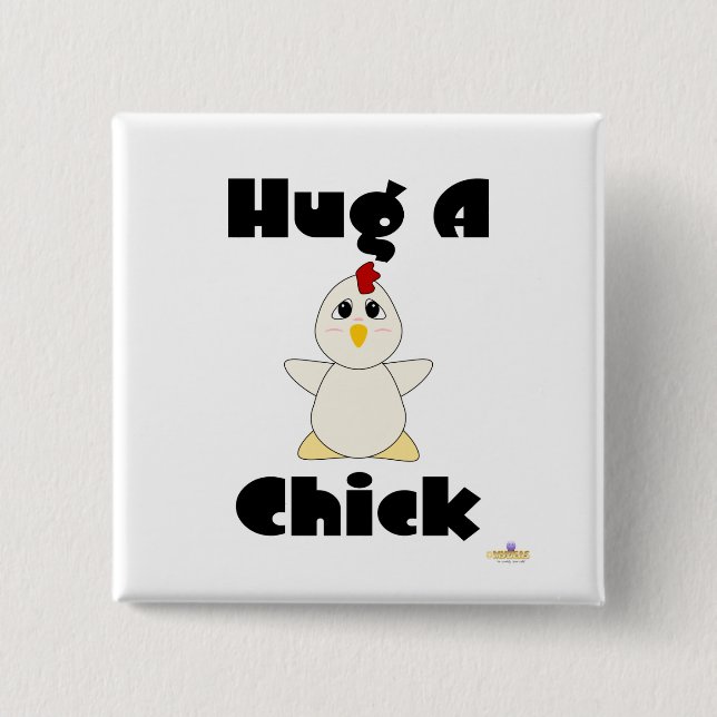 Huggable White Chicken Hug A Chick 15 Cm Square Badge (Front)
