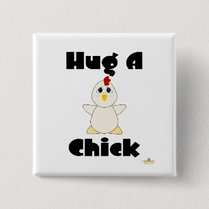 Huggable White Chicken Hug A Chick 15 Cm Square Badge
