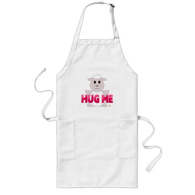 Huggable White Sheep Pink Hug Me Long Apron (Front)