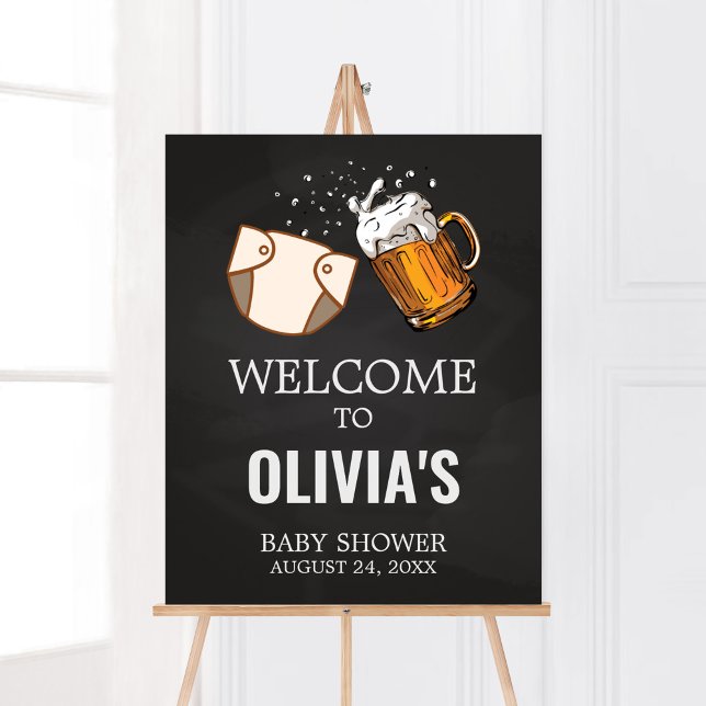 Huggies and Chuggies Baby Shower Welcome Poster (Beer And Diaper Baby is Brewing Baby Shower
Welcome Sign)