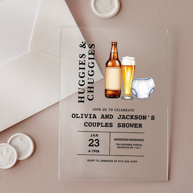 Huggies and Chuggies Couples Baby Shower Acrylic Invitations (Creator Uploaded)