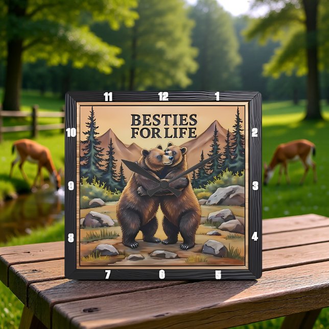 Hugging Bears Brown Meadow Square Wall Clock (Creator Uploaded)