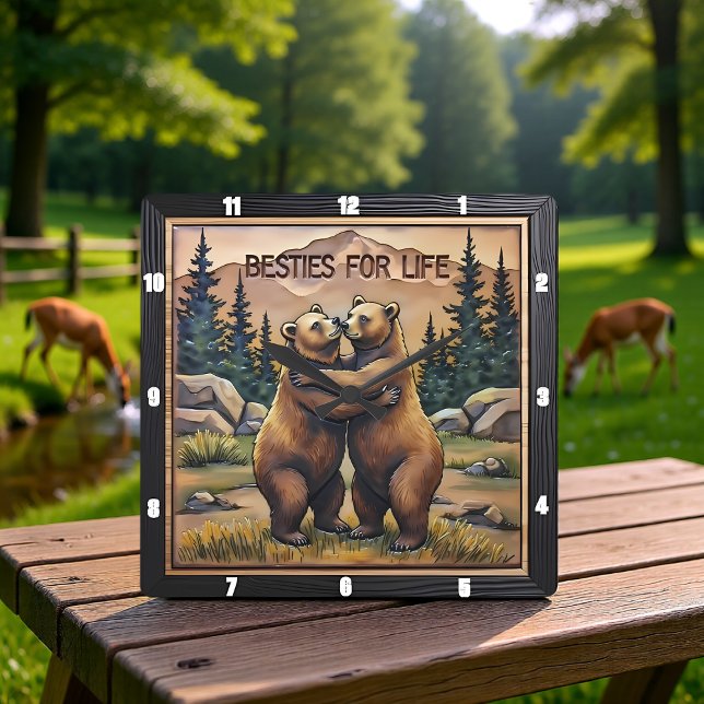 Hugging Bears Mountain Valley Square Wall Clock (Creator Uploaded)