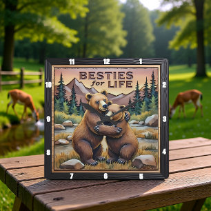 Hugging Bears River Forest Square Wall Clock