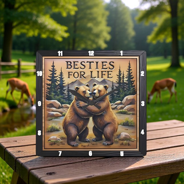 Hugging Bears Streamside Mountain Square Wall Clock (Creator Uploaded)