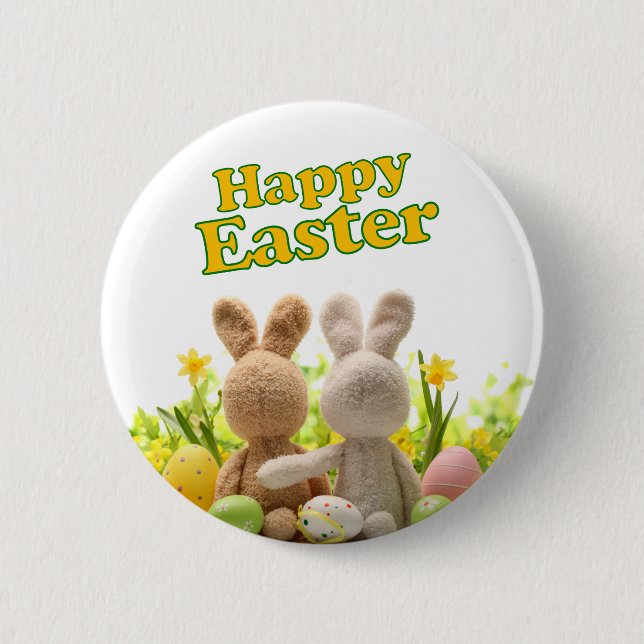 Hugging Bunnies – Happy Easter 6 Cm Round Badge (Front)