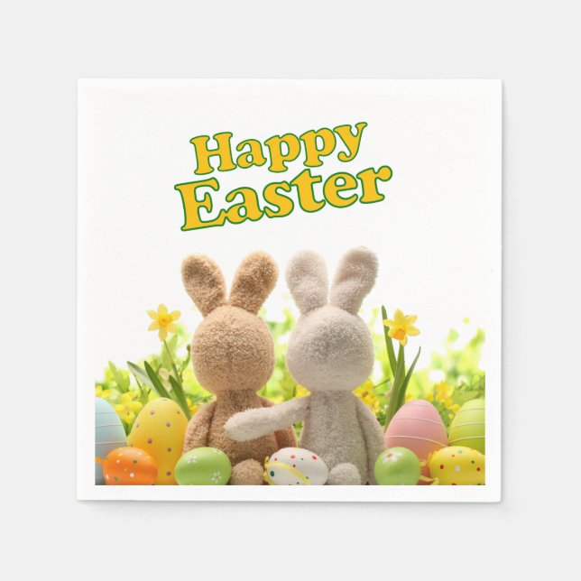 Hugging Bunnies – Happy Easter Napkin (Front)