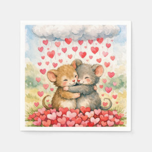Hugging Mice Under a Cloud of Hearts Napkin