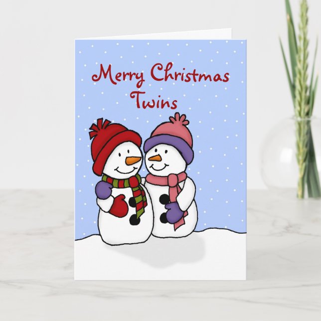 Hugging snowmen twins Christmas card (Front)