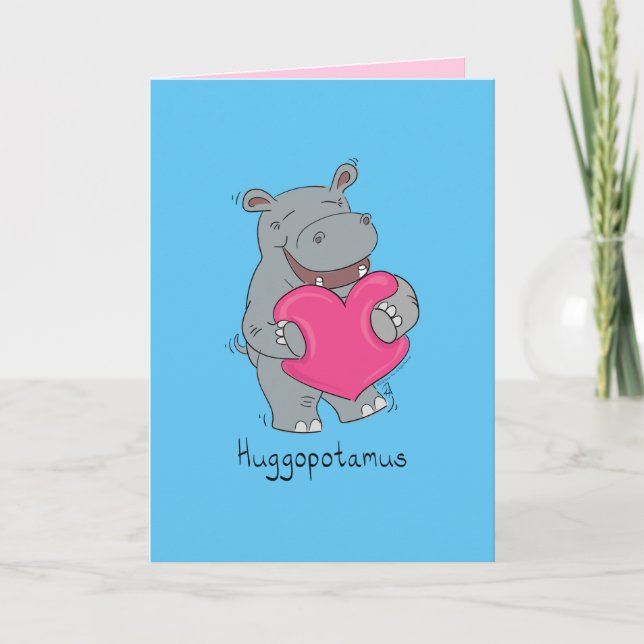Huggopotamus Valentine's Day Hippo Card Blue (Front)