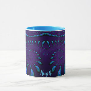 HUGH ~ GLOSSY 3D Zany Blue Fractal ~ Mug 