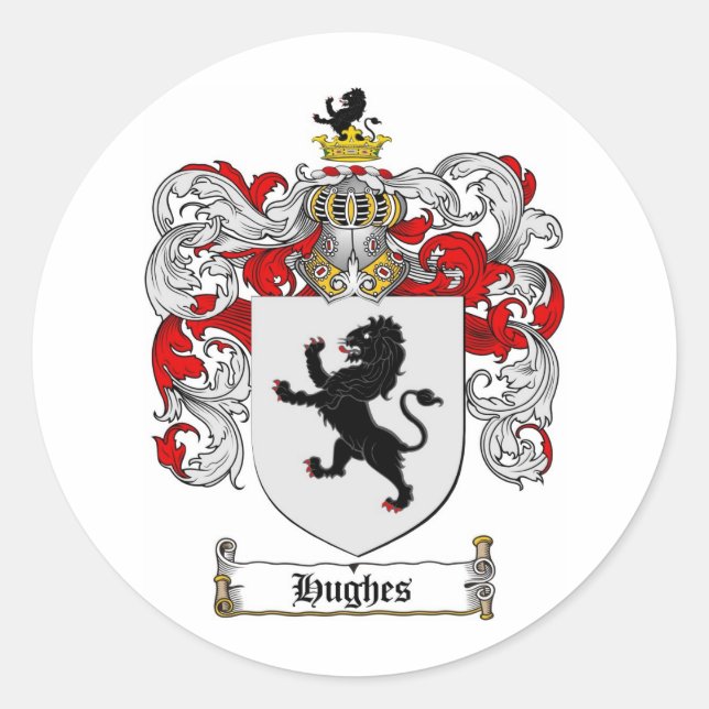 HUGHES FAMILY CREST -  HUGHES COAT OF ARMS CLASSIC ROUND STICKER (Front)