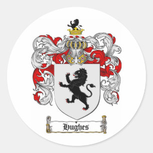 HUGHES FAMILY CREST -  HUGHES COAT OF ARMS CLASSIC ROUND STICKER