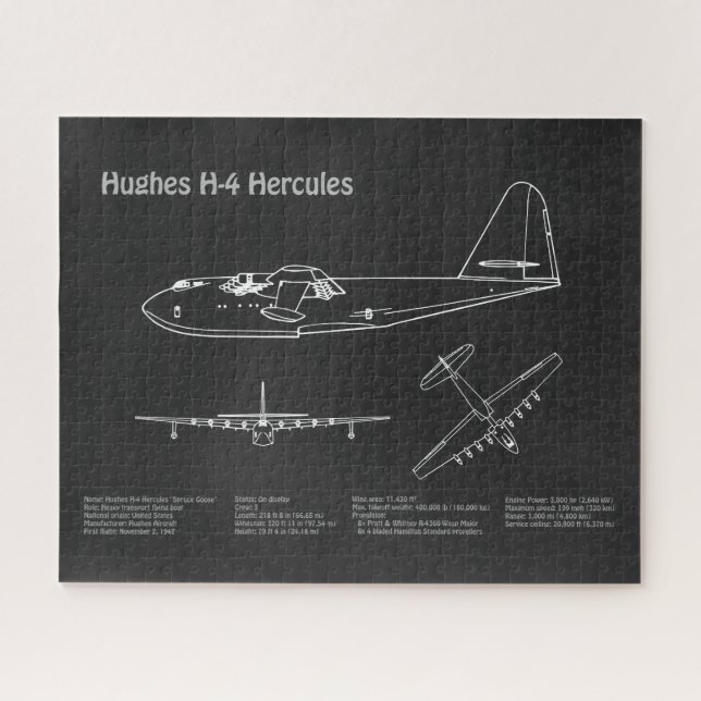 Hughes H-4 Hercules Spruce Goose - Aeroplane Plans Jigsaw Puzzle (Horizontal)