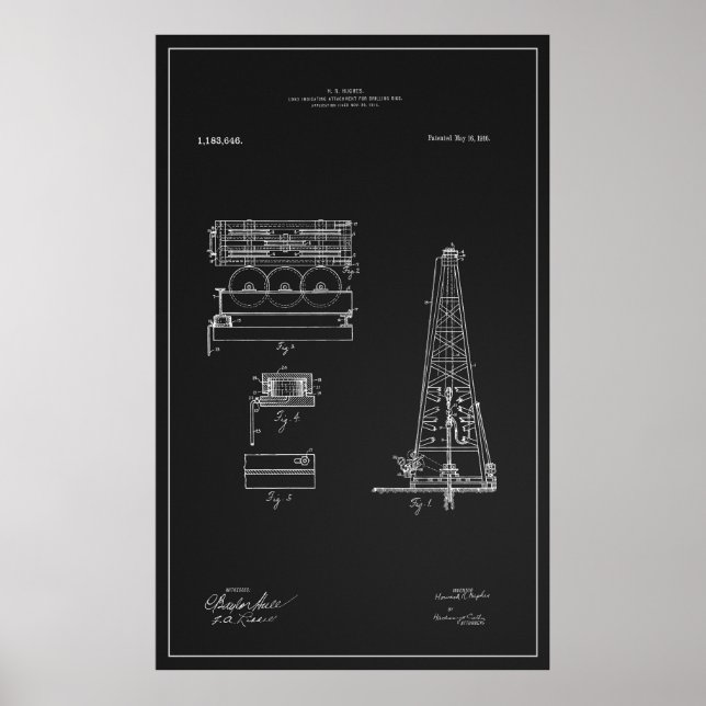 HUGHES TOOL COMPANY OIL DERRICK PATENT 1916 POSTER (Front)