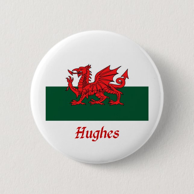 Hughes Welsh Flag 6 Cm Round Badge (Front)