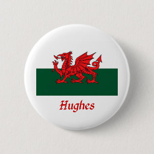 Hughes Welsh Flag 6 Cm Round Badge