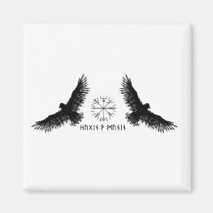 Hugin & Munin Vegvisir Odins Raben black Magnet