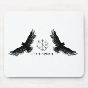 Hugin & Munin Vegvisir Odins Raben black Mouse Pad