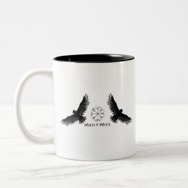 Hugin & Munin | Vegvisir | Odins Raben | black Two-Tone Coffee Mug (Left)