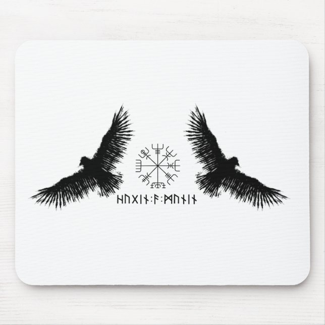 Hugin & Munin | Vegvisir | Odins Raben | schwarz Mouse Pad (Front)