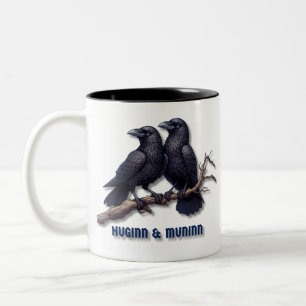 Huginn and Muninn Mug, Odin's Ravens Two-Tone Coffee Mug