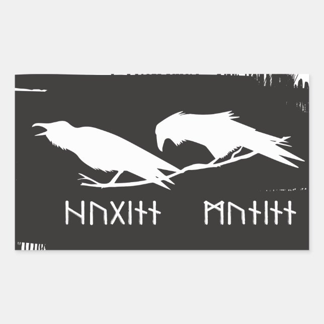 Huginn and Muninn Viking Ravens Ink Design Rectangular Sticker (Front)