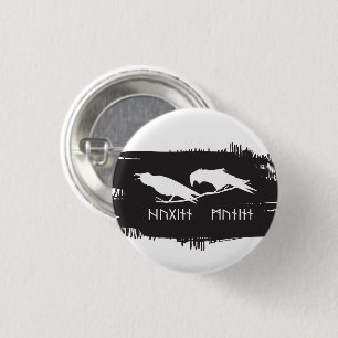 Huginn and Muninn Viking Ravens Norse Ink 3 Cm Round Badge