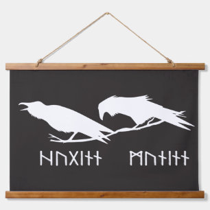 Huginn and Muninn Viking Ravens Norse Ink Hanging Tapestry