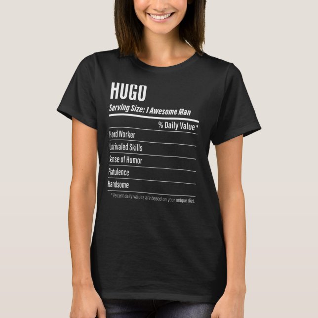 Hugo Serving Size Nutrition Label Calories T-Shirt (Front)
