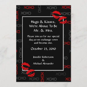 Hugs and Kisses Black Red Wedding Invitations