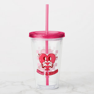 "Hugs and Kisses"   Cute & Loving Pink Heart Acrylic Tumbler