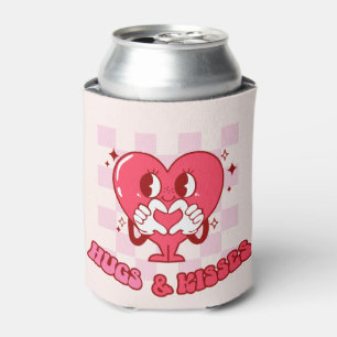 "Hugs and Kisses"   Cute & Loving Pink Heart Can Cooler