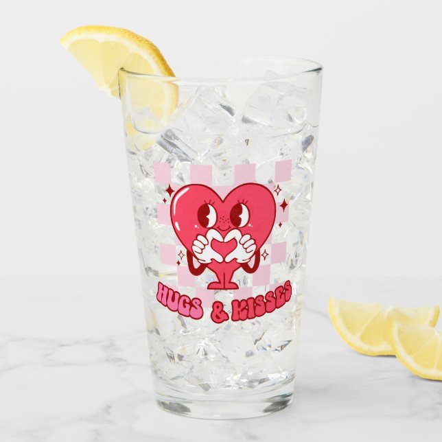 "Hugs and Kisses" | Cute & Loving Pink Heart Glass (Front Ice)