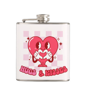 "Hugs and Kisses" Cute & Loving Pink Heart Hip Flask