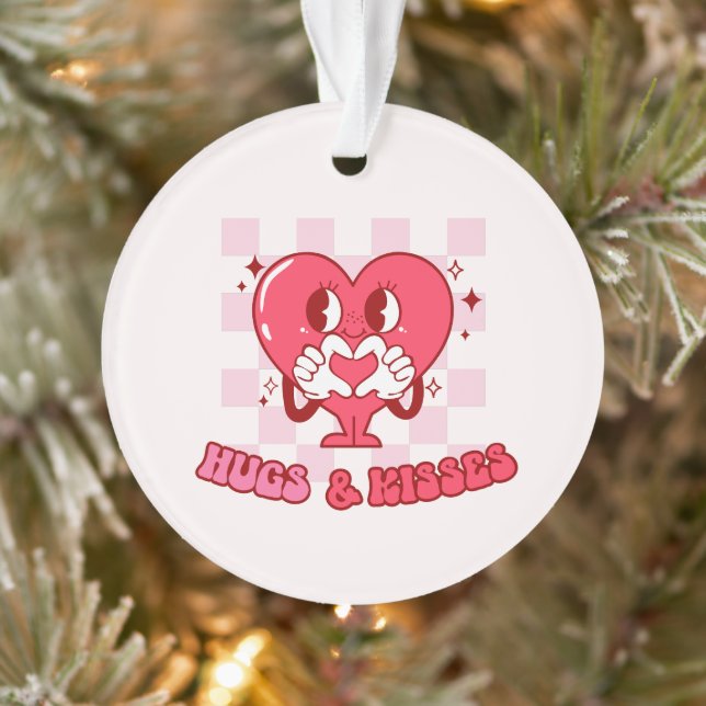 "Hugs and Kisses" | Cute & Loving Pink Heart Ornament (Tree)