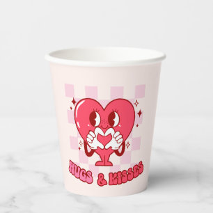 "Hugs and Kisses"   Cute & Loving Pink Heart Paper Cups