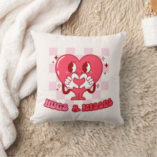 Hugs and Kisses   Cute Pink Heart Love Cushion