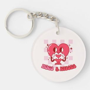 Hugs and Kisses   Cute Pink Heart Love Key Ring